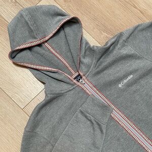 Columbia Designed in Japan Omni-Wick Full Zip Hoodie Gray Red Aztec Trim Men’s L